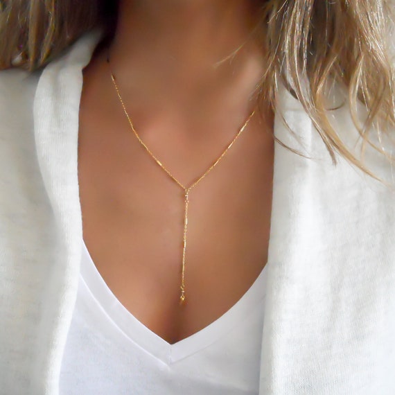 Gold Necklace for Women, Gold Drop Necklace, Long Fold Necklace, Lariat  Necklace, Y Necklace, Dainty Gold Chain Necklace, Everyday Necklace -   Sweden