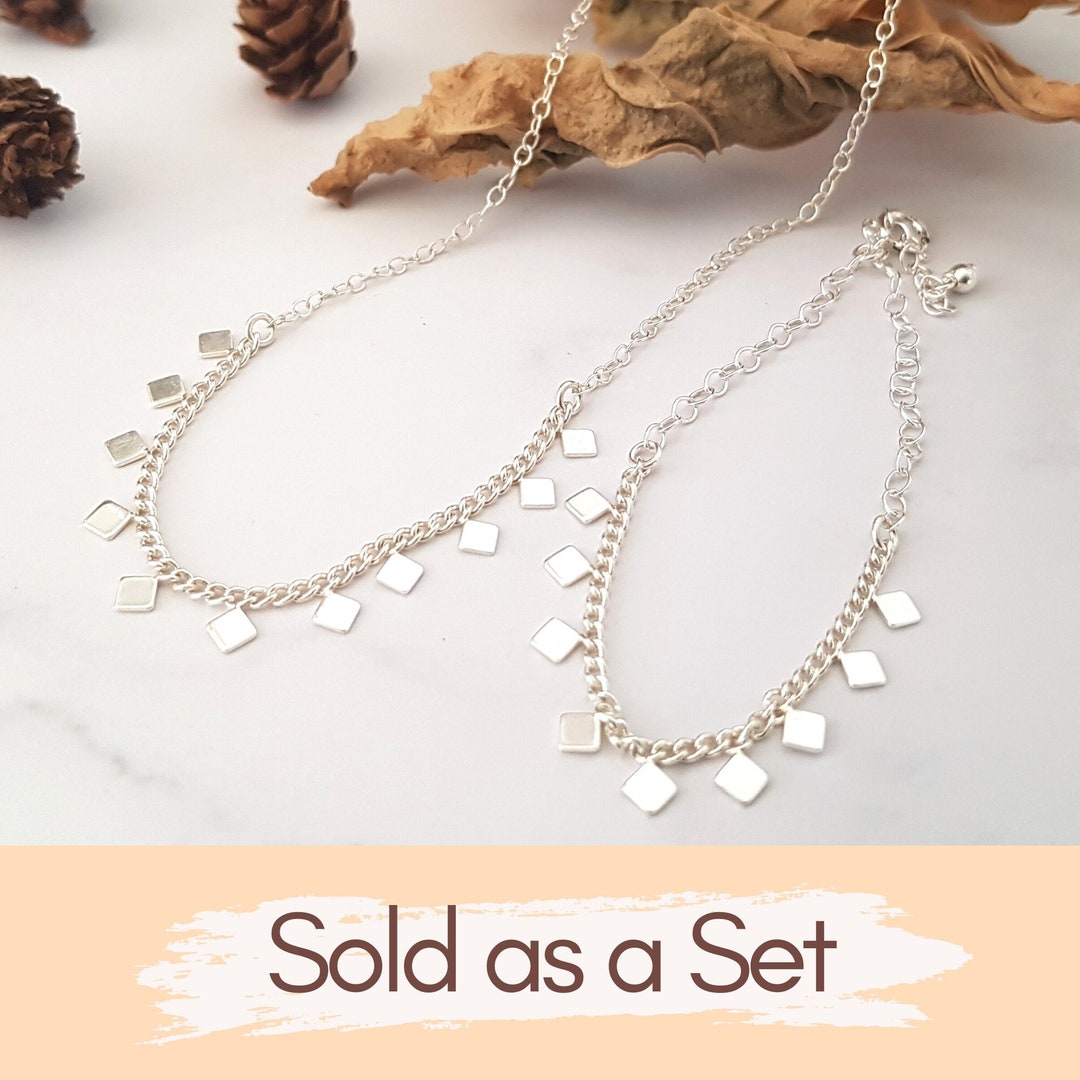 Matching Set of Silver Bracelet and Necklace Dainty Boho Etsy