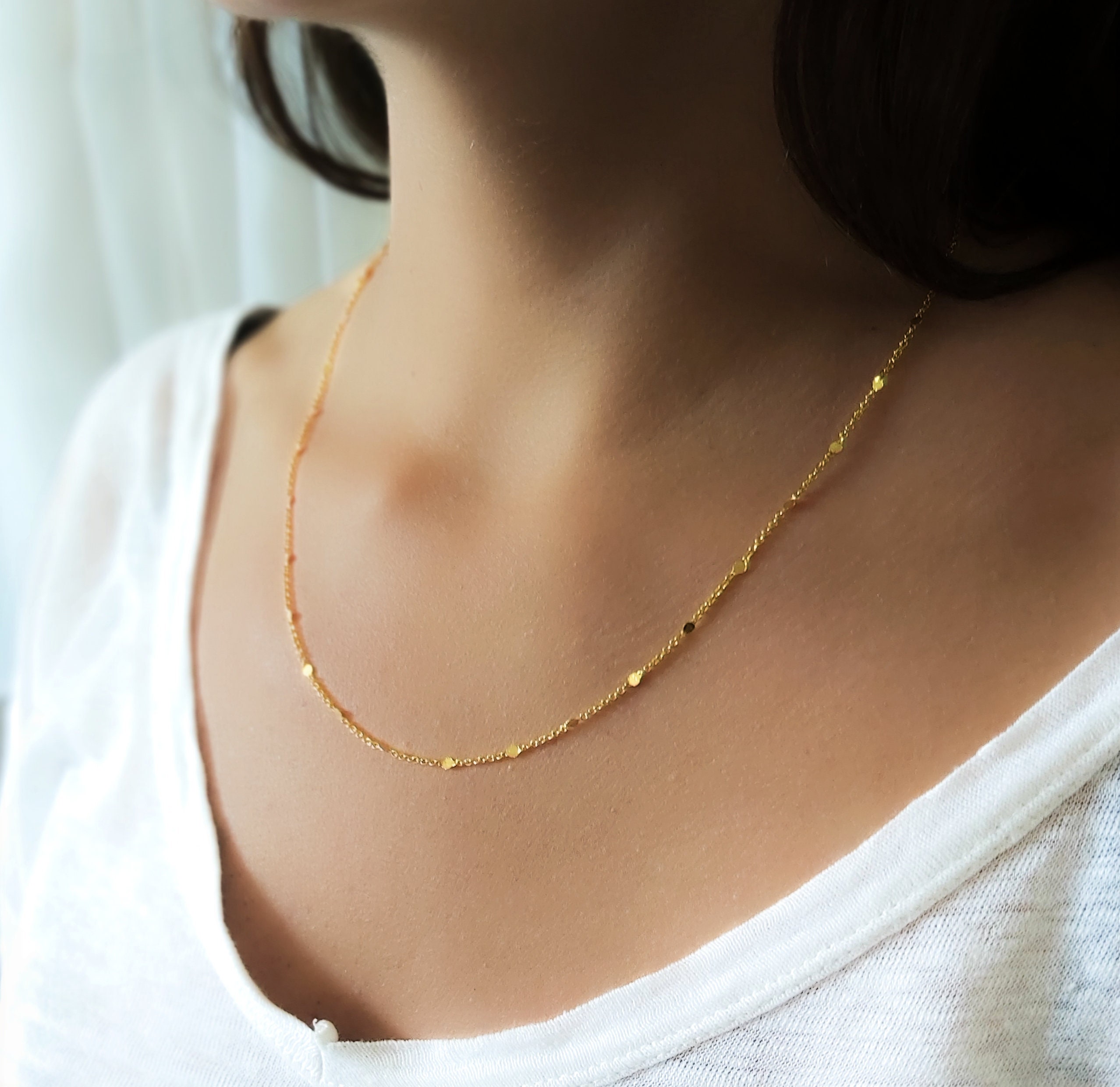 Dotted Gold Chain Necklace, Layering Gold Necklace, Minimalist Necklace,  Dainty Gold Necklace for Women, Simple Gold Necklace 