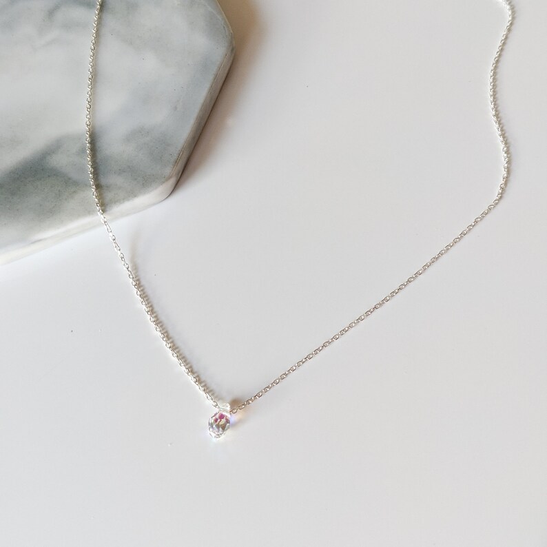 Dainty Sterling Silver Necklace With A Swarovski Drop Bead Etsy
