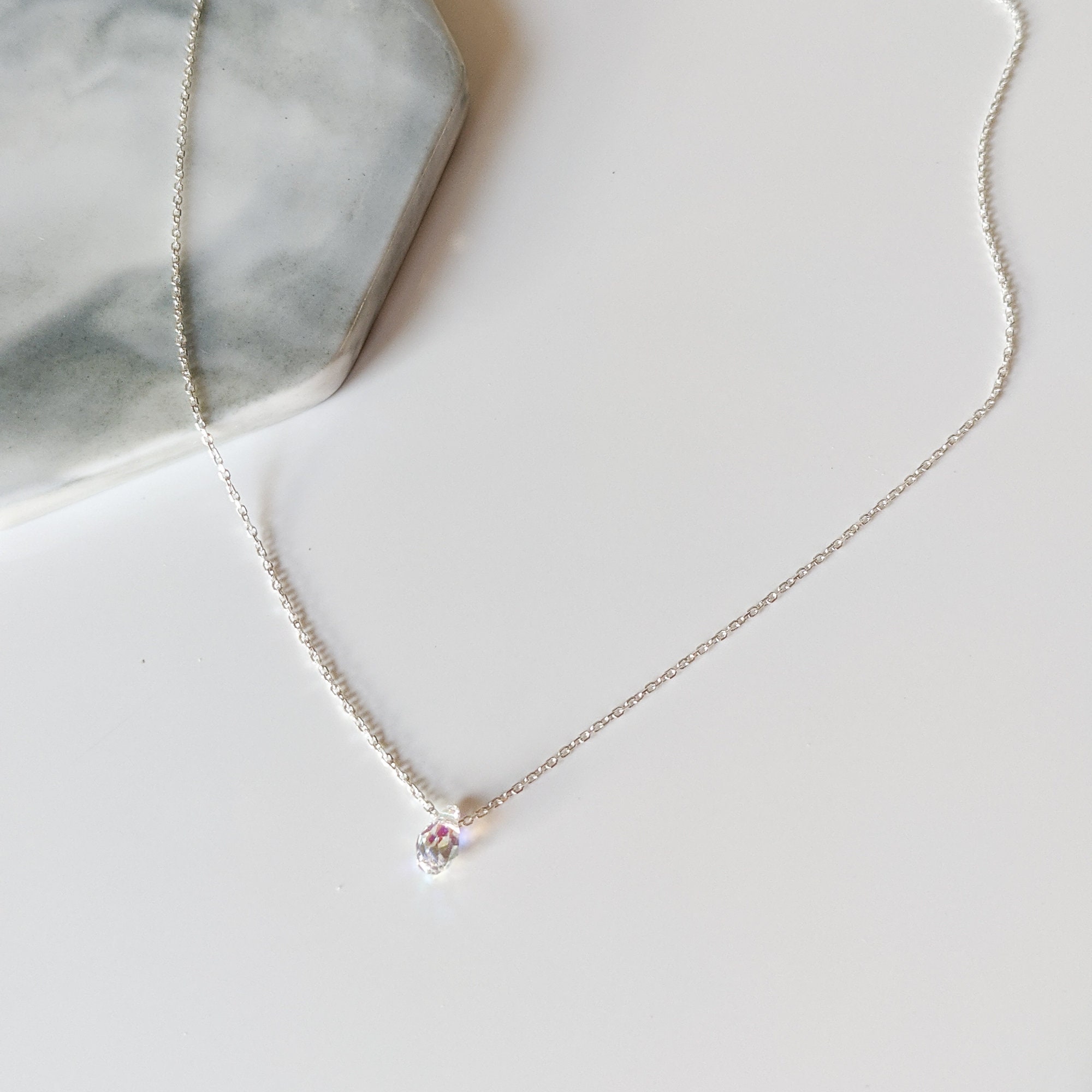 Dainty Sterling Silver Necklace With A Swarovski Drop Bead Etsy Israel Dainty sterling silver necklace with a swarovski drop bead etsy israel