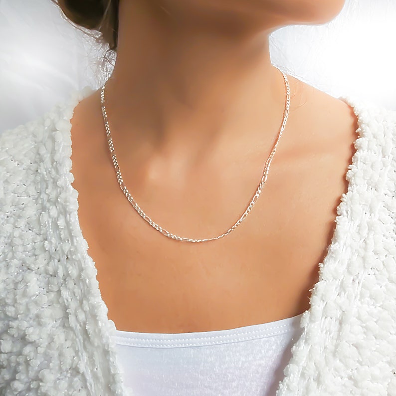 Sterling Silver Chain Necklace, Women Statement Silver Necklace, Figaro Necklace, Chunky Silver Necklace, Sterling Silver Link Necklace image 1