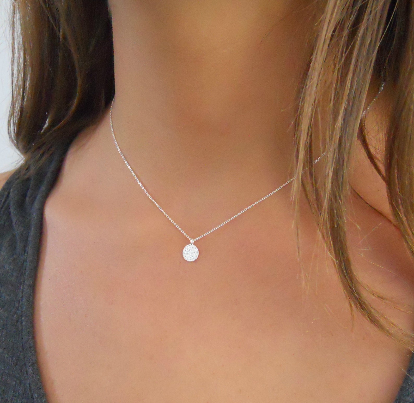Sterling Silver Coin Necklace, Simple Silver Necklace, Dainty Necklace