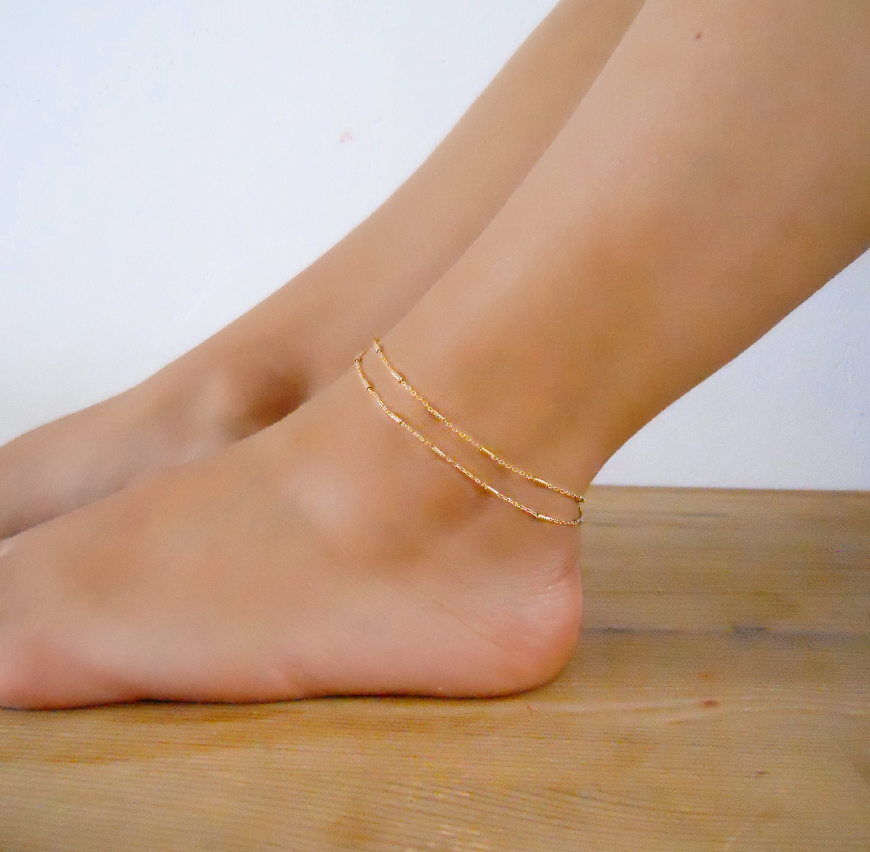 Double Layered Gold Anklet Gold Chain Anklet Layered Chain Etsy