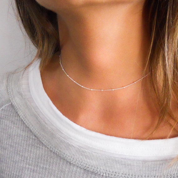 Sterling Silver Necklace Choker Silver Chain Necklace for Women Dainty Necklace Silver Dot Necklace Satellite Simple Silver Necklace Etsy Canada