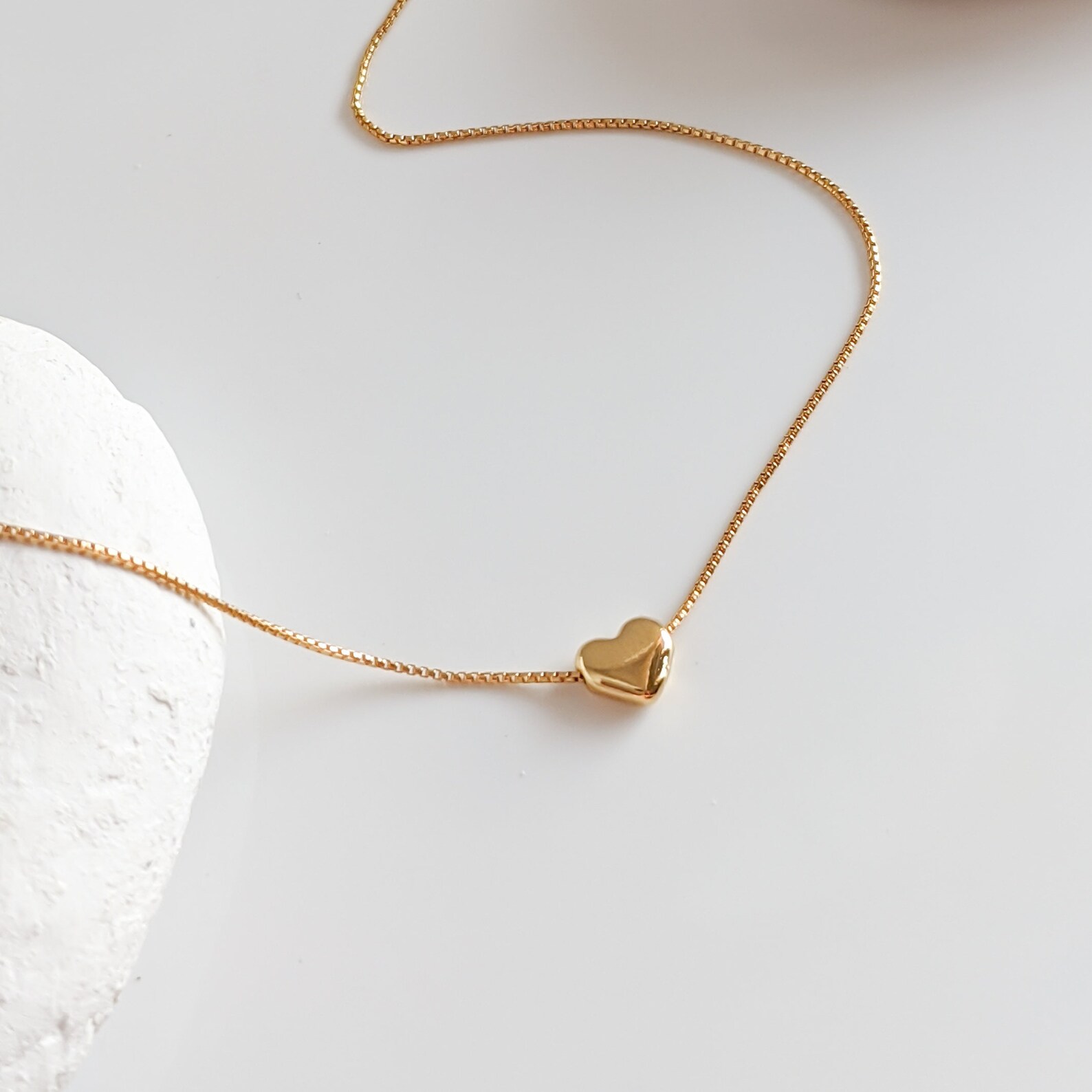 Heart Bead Necklace Gold Hart Necklace 14K Gold Filled Etsy