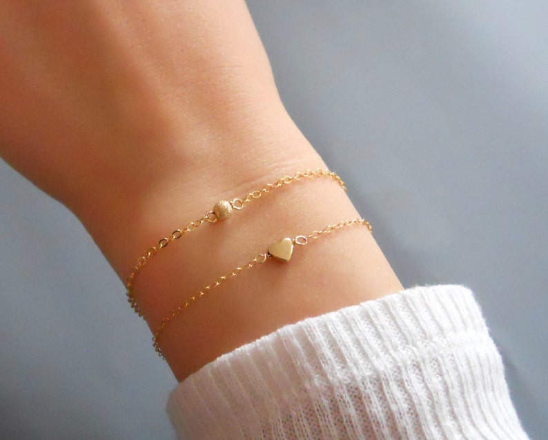 Gold Heart Bracelet Delicate 14K Gold Filled Heart Bracelet Etsy