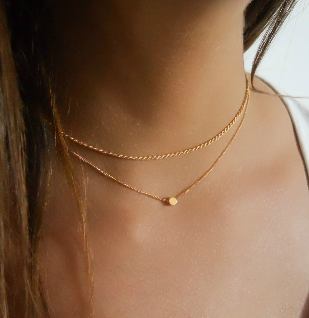 Gold Rope Chain Choker and Gold Dot Necklace Set of 2 Gold