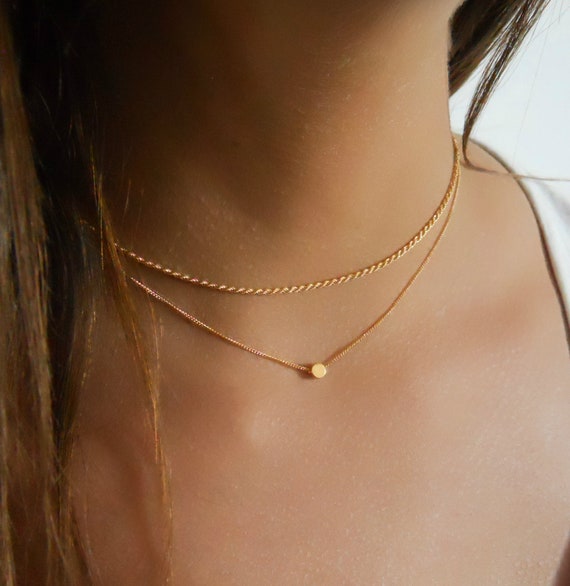 9ct Gold Mini Disc Choker Necklace - Lavey London Jewellery