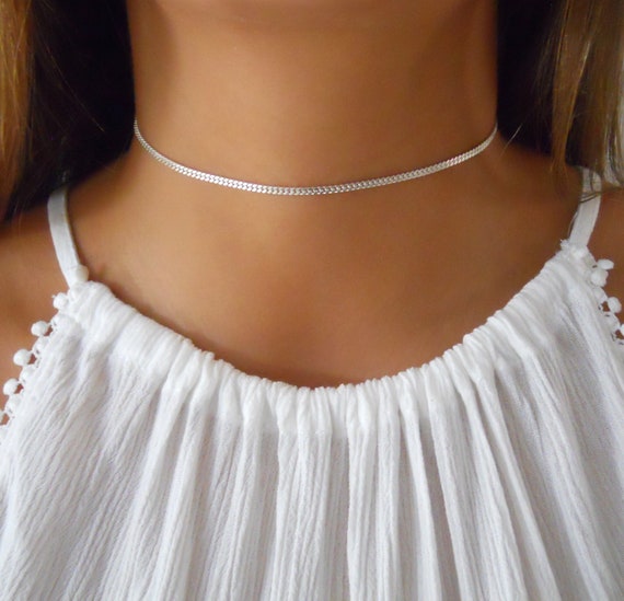 925 Sterling Silver Choker, Silver Chain Necklace, Silver 925 Sterling Silver Choker, Silver Chain Necklace, Silver