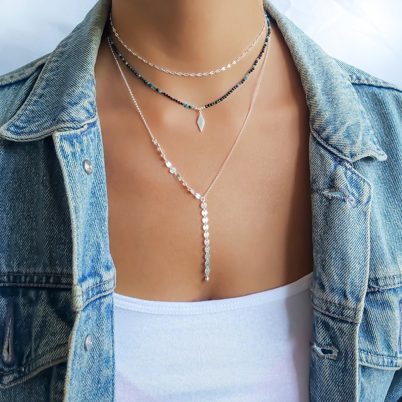 Lariat Necklace Silver Sterling Silver Lariat Necklace Long Etsy