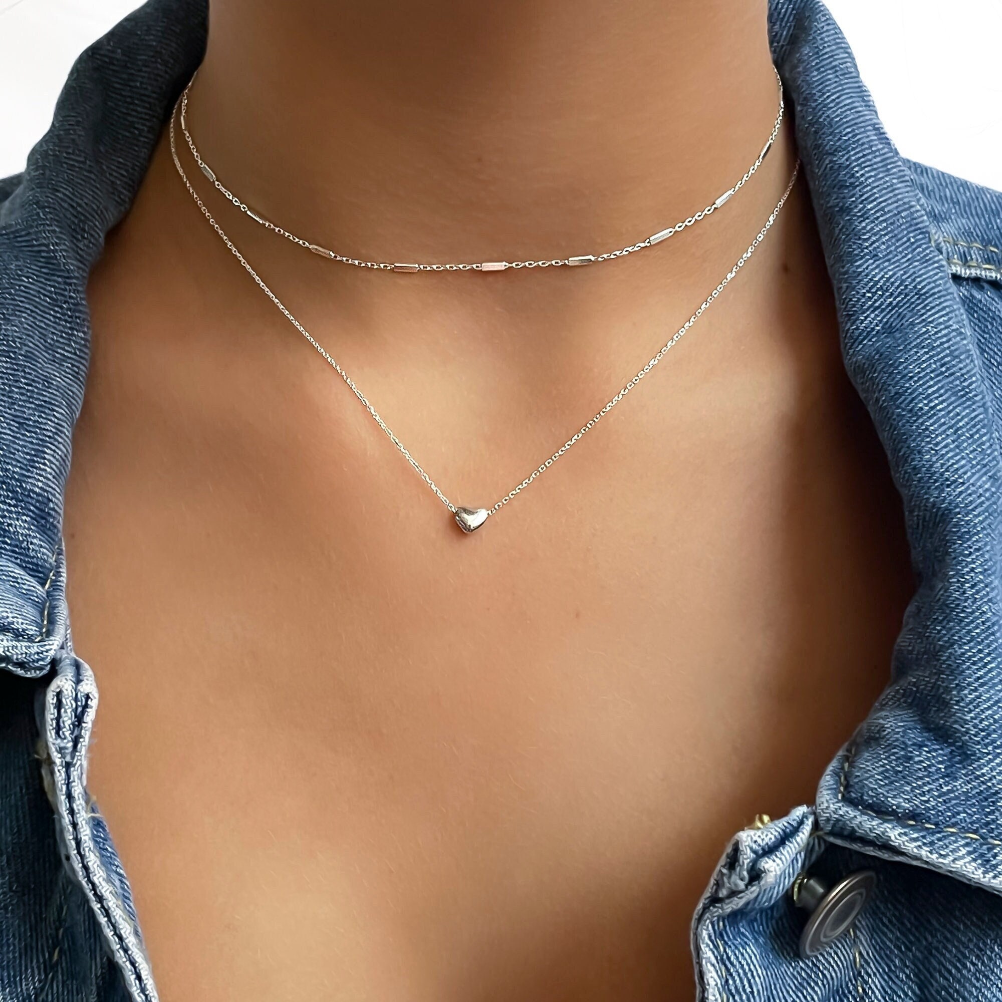 MONGAS Boho Layered Necklace Sterling Silver Triple 3 Stacked Vertical Bar Triangle Long Layering Necklaces Christmas Jewelry Gifts for Women