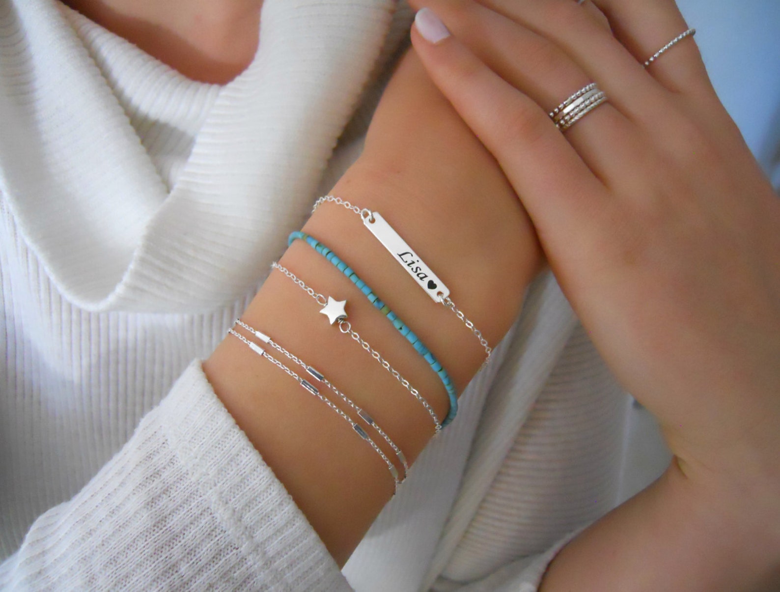 Double Strand Silver Bracelet Sterling Silver Chain Bracelet Etsy