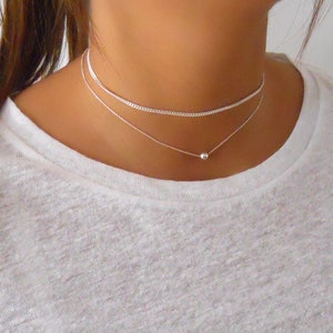 Choker Necklace, Silver Set of 2 Chokers, Layered Sterling Silver Necklaces, Silver Choker, Simple Silver Necklace, Short Silver Necklace zdjęcie 5