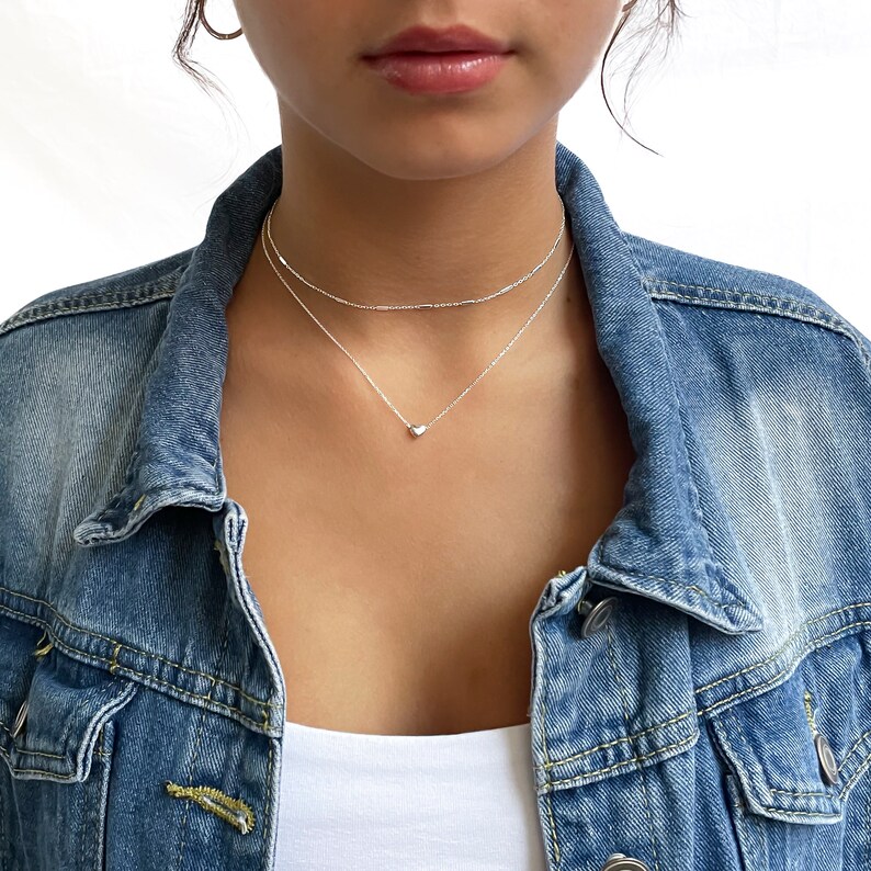Annika Bella Sterling Silver Heart Necklace Set, Layered Necklaces, Layering Necklace, Minimalist Choker, Dainty Set of Two Necklaces image 6
