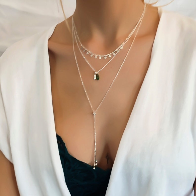 Sterling Silver Lariat Necklace, Sliding Bead Drop Shape Necklace, Dainty Elegant Y Necklace, Bridal Jewelry, Delicate Gift for Her image 5