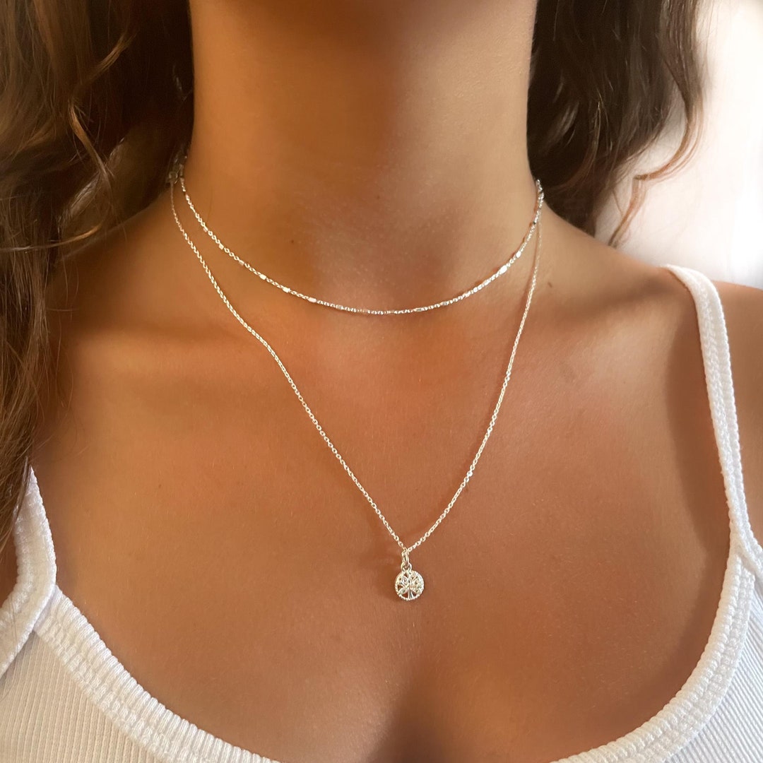 Ouran Collana lunga a catena per donne, collana con ciondoli per ragazze, oro rosa e argento, gioiello regalo per la festa della mamma e delle amicizie, Metallo