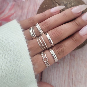 Sterling Silver Rings for Women, Cuff Ring, Adjustable Rings to Fit Sizes 6-9.5, Hammered Ring, Double Band Ring, Stackable Silver Rings