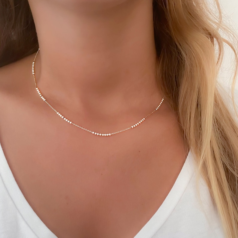 Dainty Silver Necklace for Women, Gold Necklace with Beads, Beaded Chain Necklace, Delicate Beaded Jewelry, Layered Necklace, Gift for Her zdjęcie 1