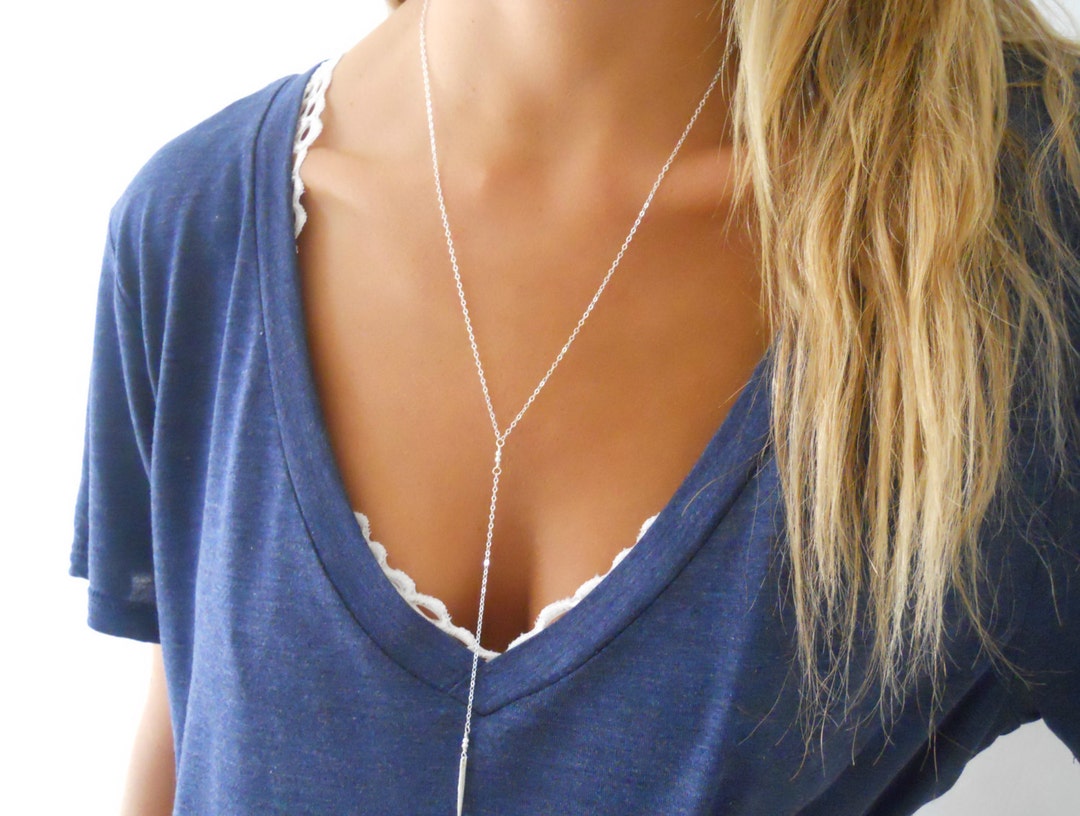 Long Silver Y Necklace, Silver Lariat Necklace, Layering Necklace, Long