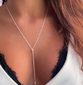 Sterling Silver Lariat Necklace, Sliding Bead Drop Shape Necklace, Dainty Elegant Y Necklace, Bridal Jewelry, Delicate Gift for Her product logo