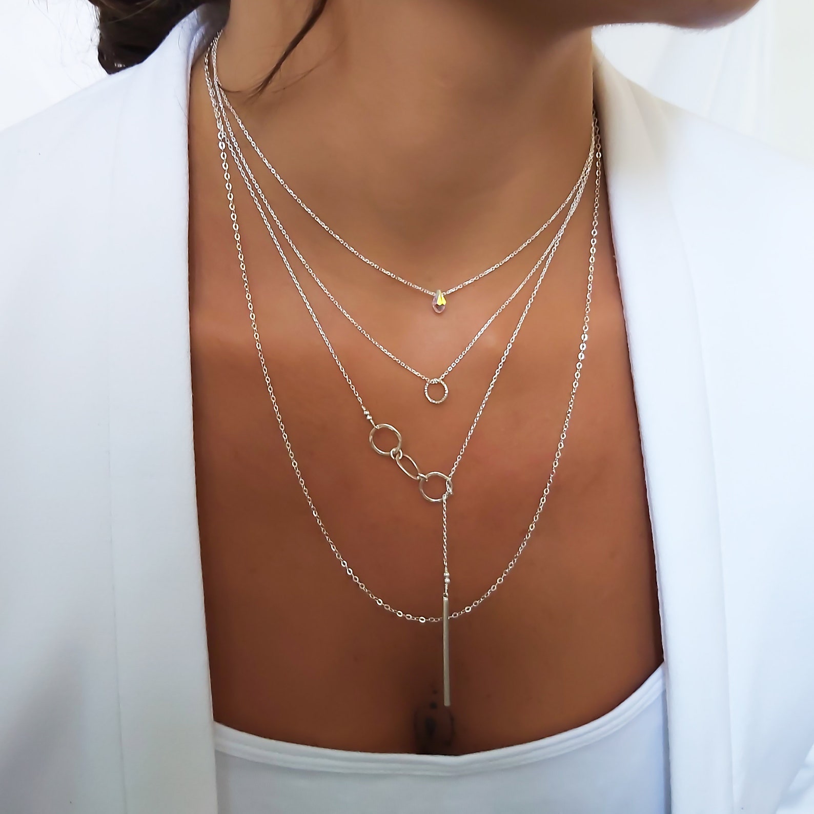 Dainty Sterling Silver Necklace With A Swarovski Drop Bead Etsy Israel Dainty sterling silver necklace with a swarovski drop bead etsy israel