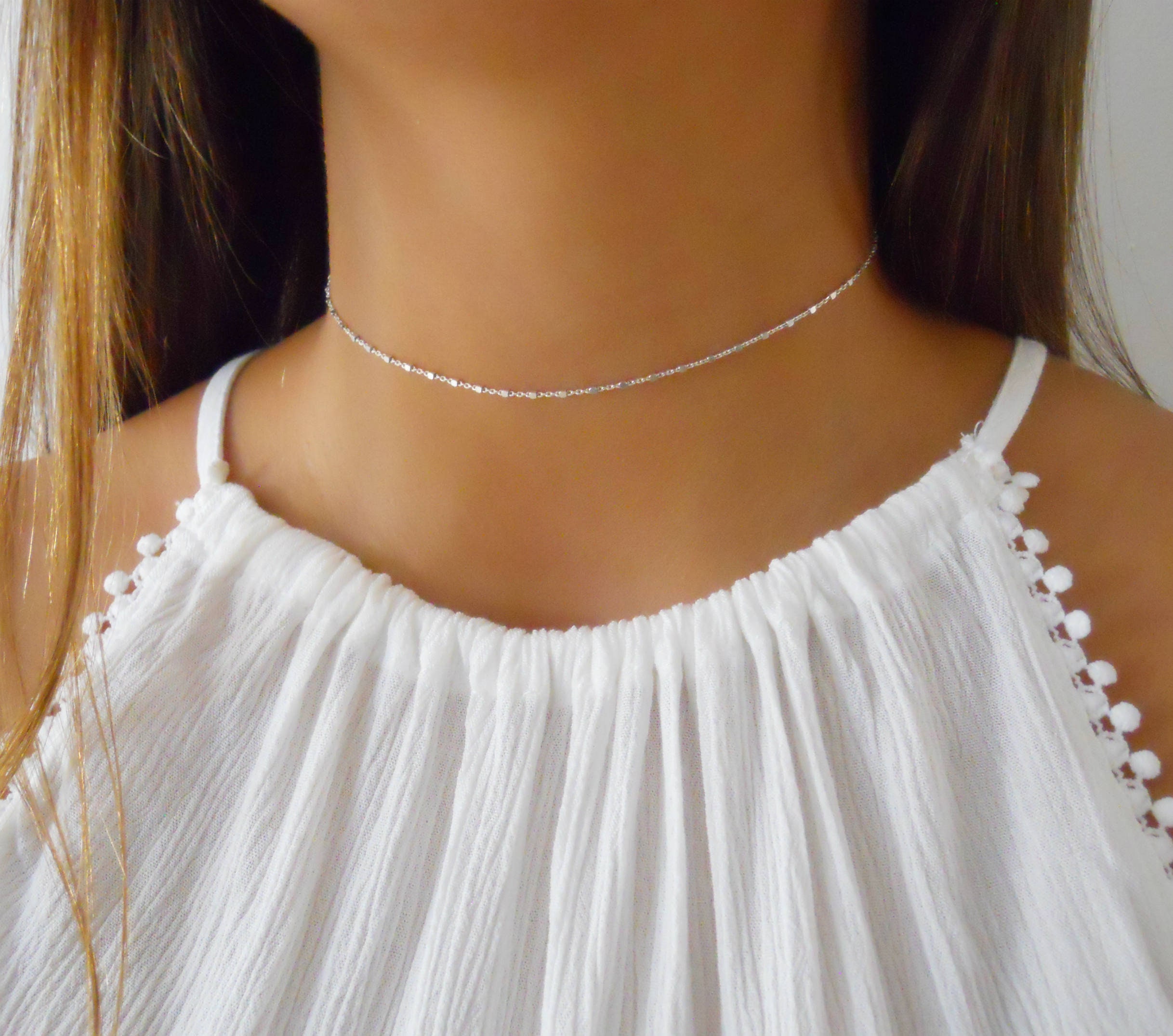 impuls Gå i stykker Interessant Simple Silver Choker 925 Sterling Silver Chain Necklace With - Etsy Israel
