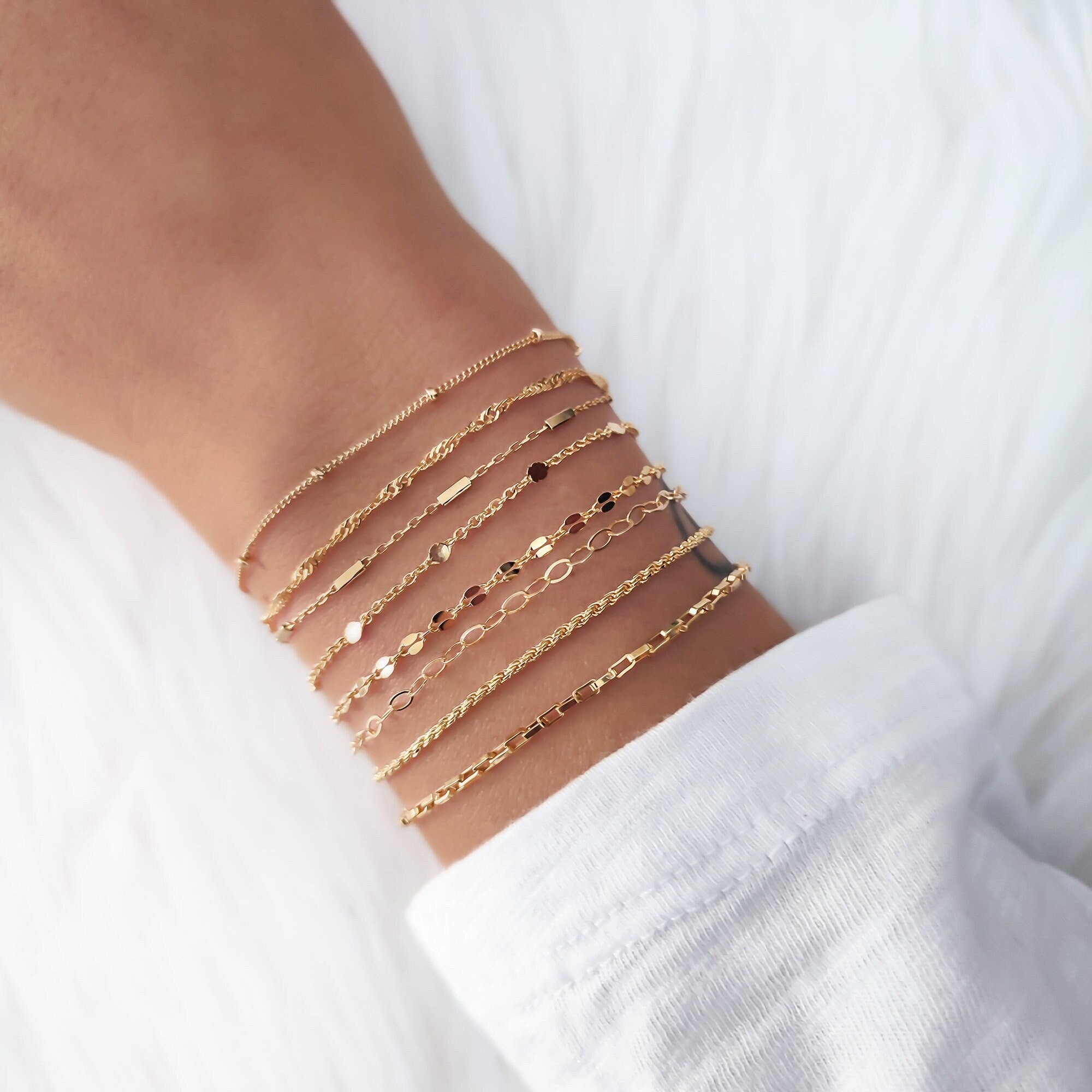  OLYNZO Dainty Gold Bracelets for Women, 14k Real Gold