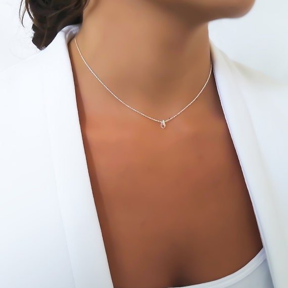 Dainty Sterling Silver Necklace With A Swarovski Drop Bead, Silver Collar,  Choker Necklace, Layering Necklace, Silver Necklace, 306 - Etsy