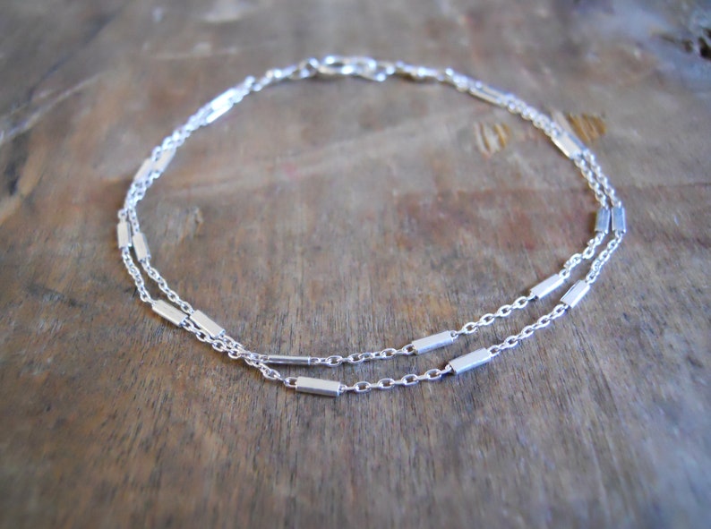 Double Strand Silver Bracelet, Sterling Silver Chain Bracelet, Stranded Silver Bracelet, Thin Silver Bracelet, Layering Bracelet, 549 image 7