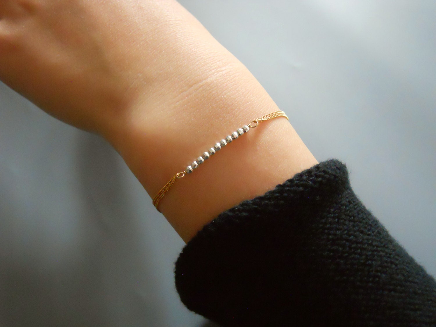 Gold Bracelet With Silver Beads Dainty Gold Filled Bracelet Etsy