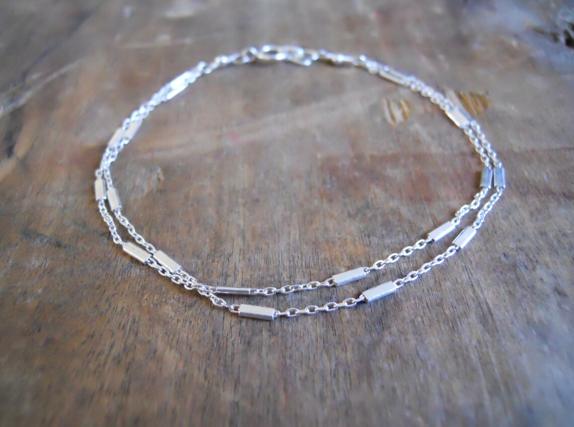 Double Strand Silver Bracelet Sterling Silver Chain Bracelet Etsy
