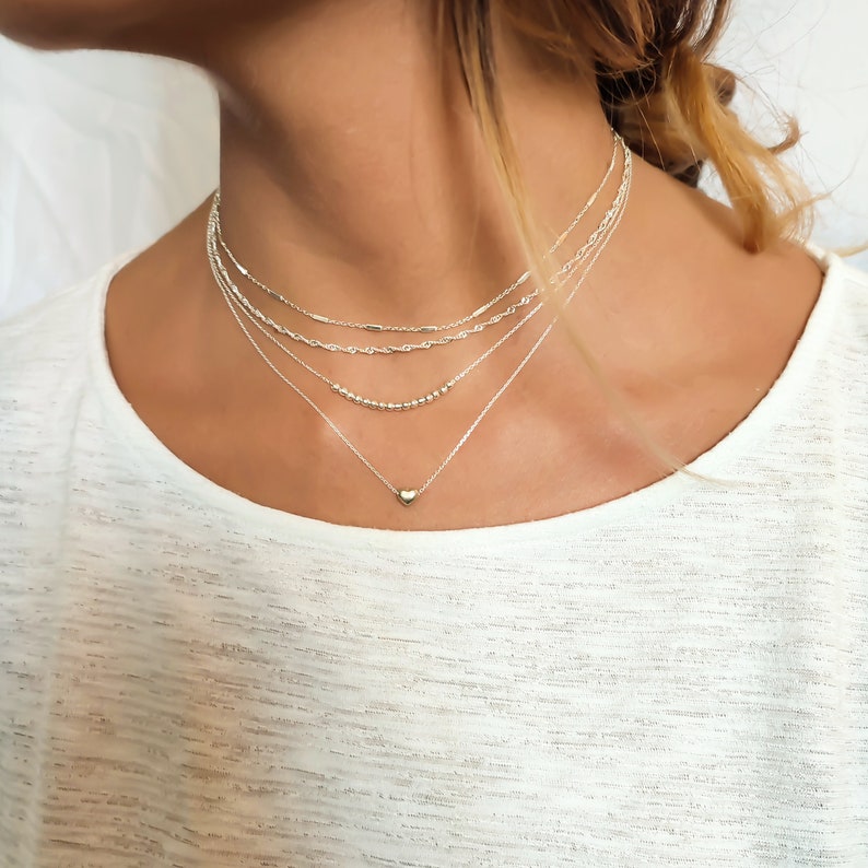 Annika Bella Sterling Silver Heart Necklace Set, Layered Necklaces, Layering Necklace, Minimalist Choker, Dainty Set of Two Necklaces image 5