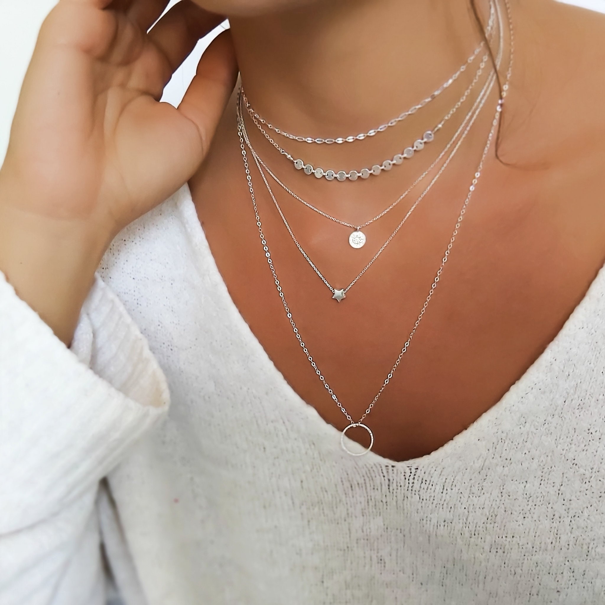 Sterling silver sale tiered necklace