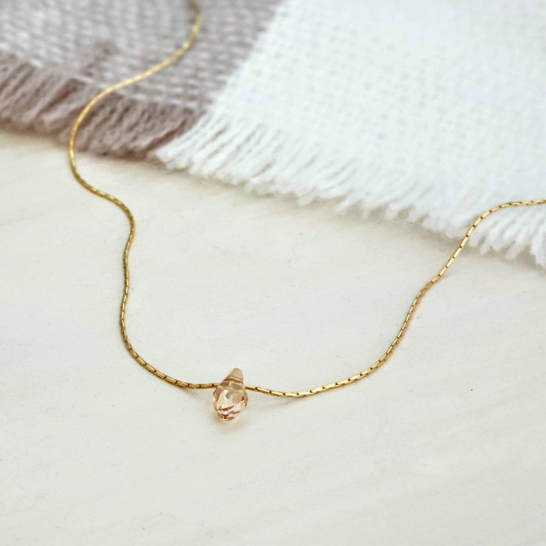 Dainty Gold Filled Necklace With A Swarovski Drop Bead Gold Etsy