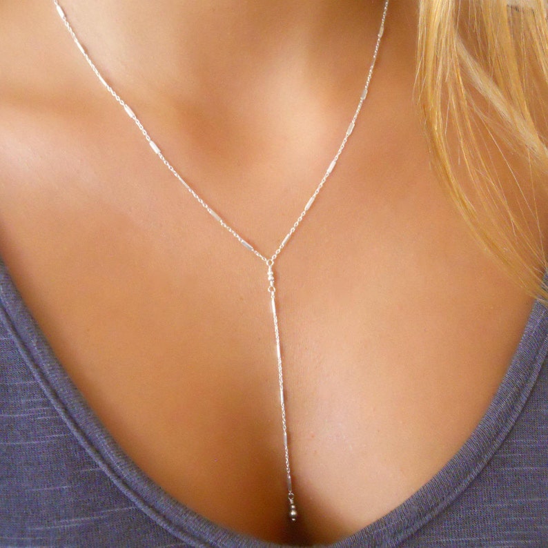 Delicate Silver Y necklace, Silver Lariat Necklace, Silver Necklace, Layered Y Necklace, Sterling Silver Necklace, Y Silver Necklace image 4