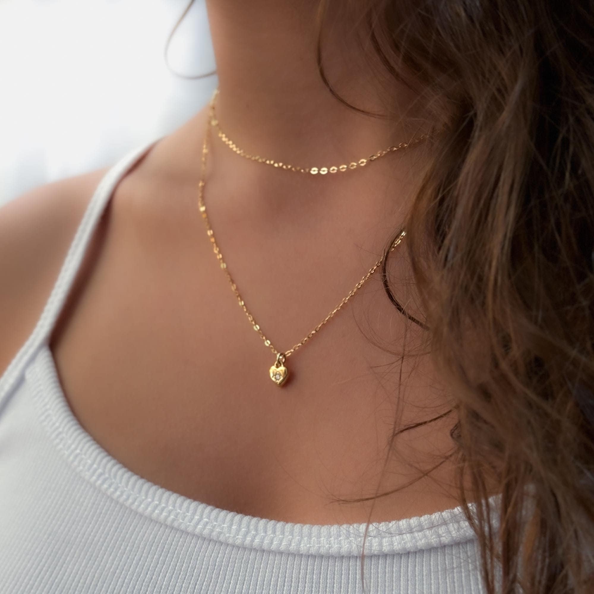 Layered Simple Chain Choker Jewelry Set 14KT Gold Choker Necklace