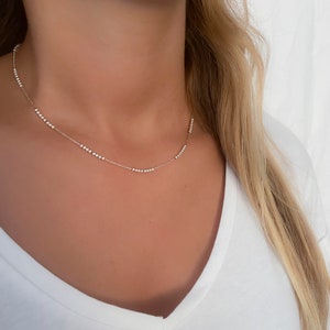 Dainty Silver Necklace for Women, Gold Necklace with Beads, Beaded Chain Necklace, Delicate Beaded Jewelry, Layered Necklace, Gift for Her zdjęcie 5