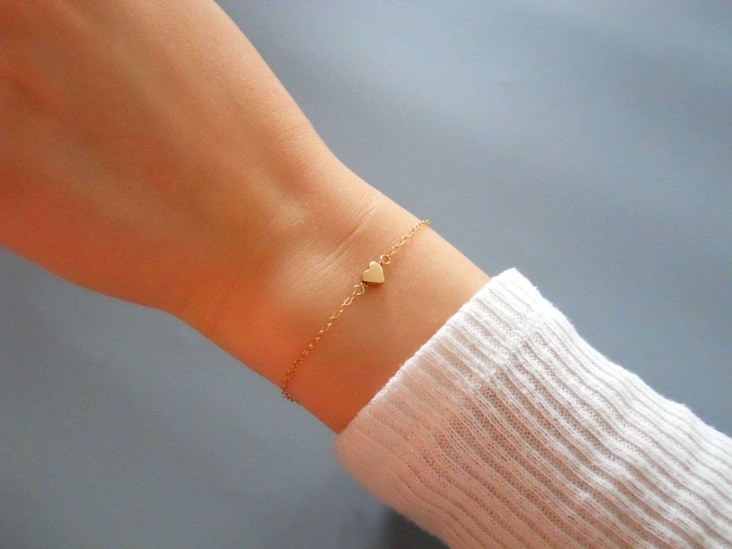 Gold Heart Bracelet Delicate 14K Gold Filled Heart Bracelet Etsy