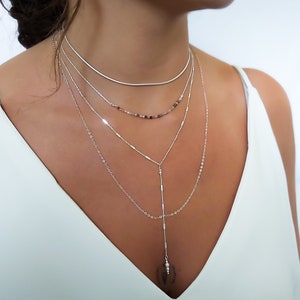 Delicate Silver Y necklace, Silver Lariat Necklace, Silver Necklace, Layered Y Necklace, Sterling Silver Necklace, Y Silver Necklace image 3