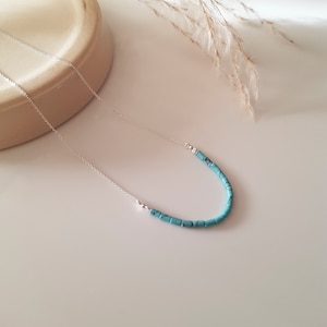 Sterling Silver Necklace With Turquoise Beads, Delicate Silver Necklace, Layering Silver necklace, Turquoise Bar Silver Necklace. image 2