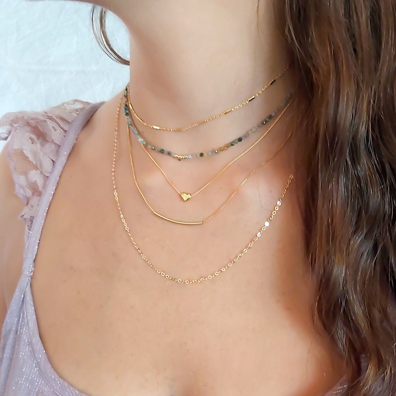 Heart Bead Necklace, Gold Hart Necklace, 14K Gold filled Necklace, Layering Necklace, Gold Heart Pendant, Layered Necklace, Simple Necklace image 3