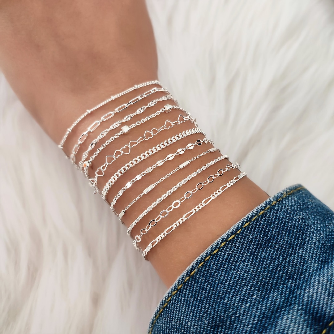  Silver Chain Bracelets Set For Women Girls Dainty