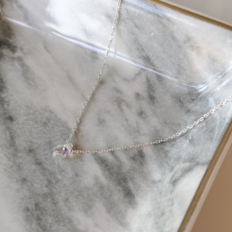 Dainty Sterling Silver Necklace With A Swarovski Drop Bead Etsy