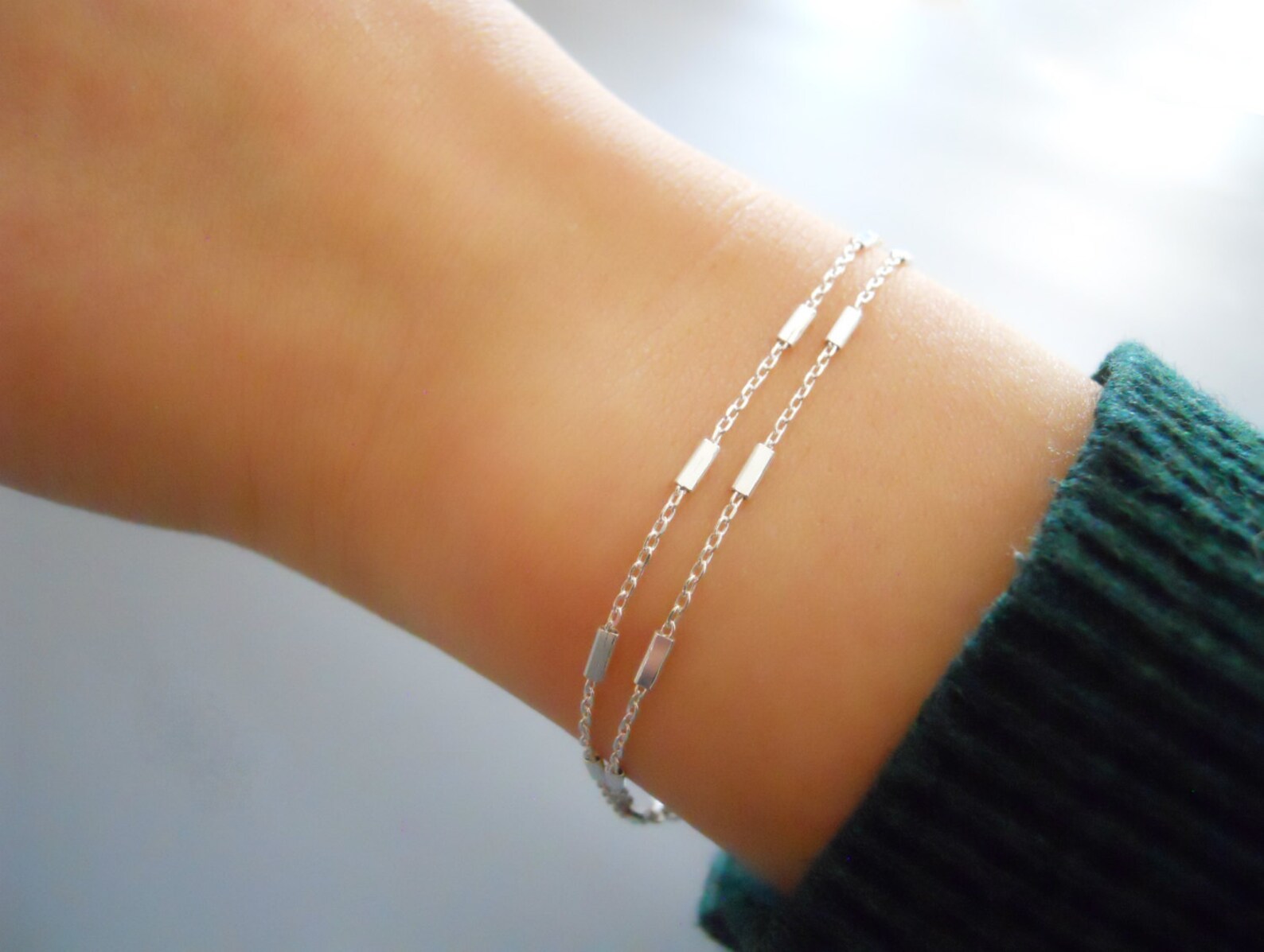 Double Strand Silver Bracelet Sterling Silver Chain Bracelet Etsy