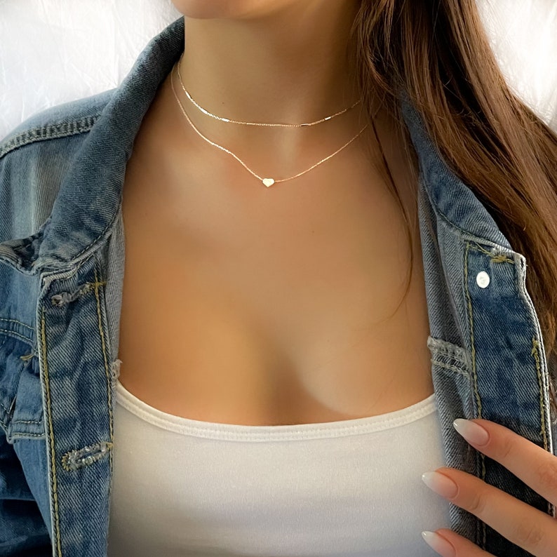 Annika Bella Sterling Silver Heart Necklace Set, Layered Necklaces, Layering Necklace, Minimalist Choker, Dainty Set of Two Necklaces Bild 4