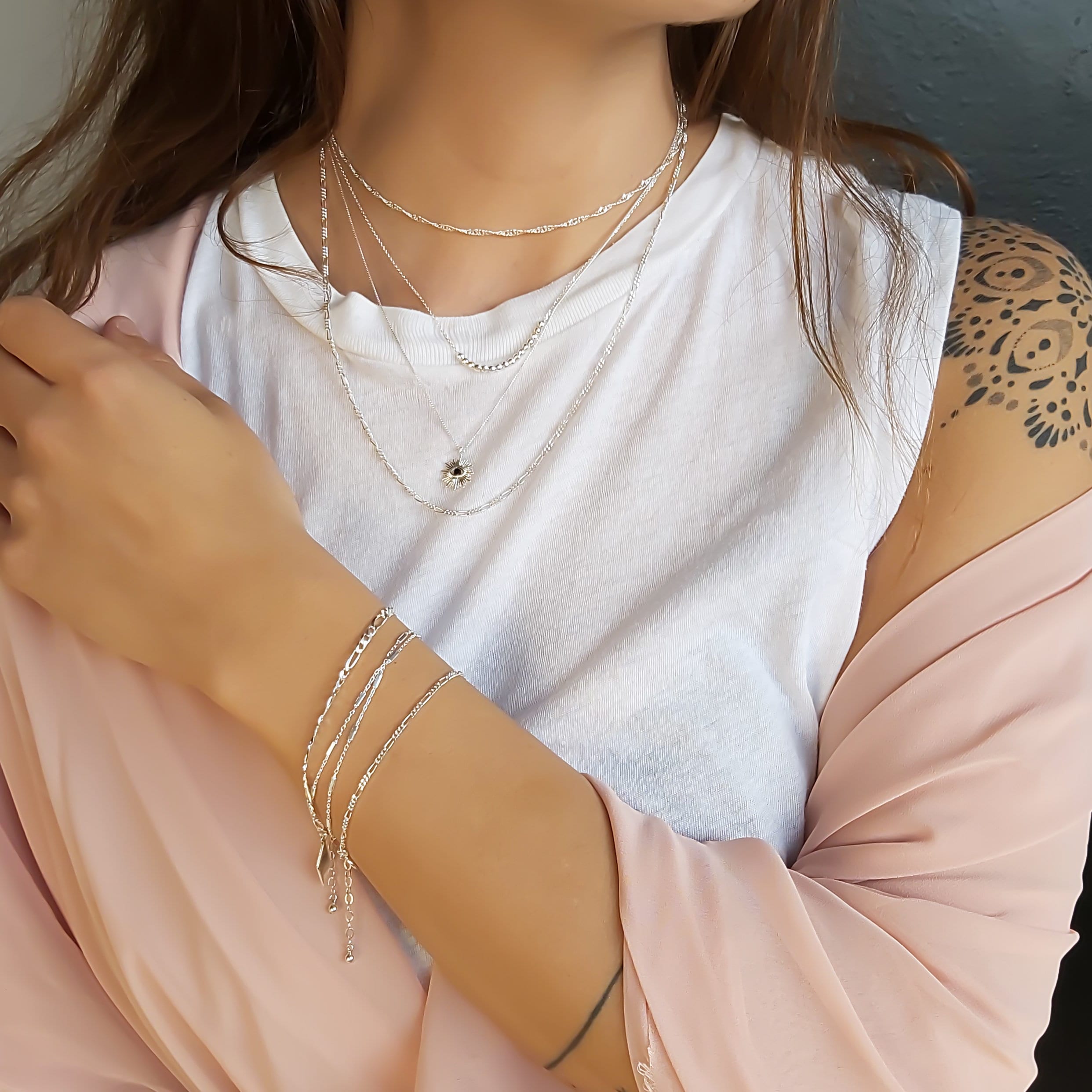 Awinesn Silver Layered Necklaces For Women Trendy Shiny Twisted