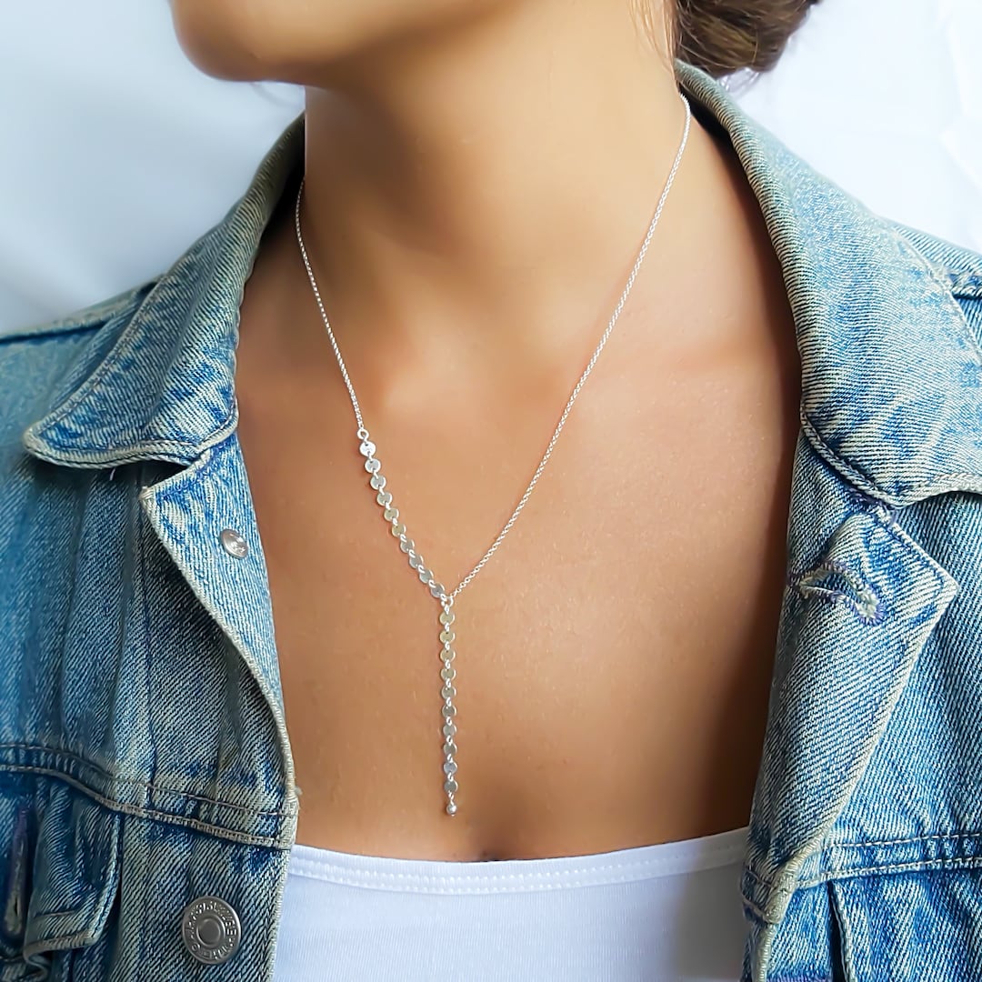 Lariat Necklace Silver Sterling Silver Lariat Necklace Long Etsy