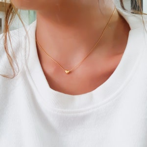 Heart Bead Necklace, Gold Hart Necklace, 14K Gold filled Necklace, Layering Necklace, Gold Heart Pendant, Layered Necklace, Simple Necklace image 5