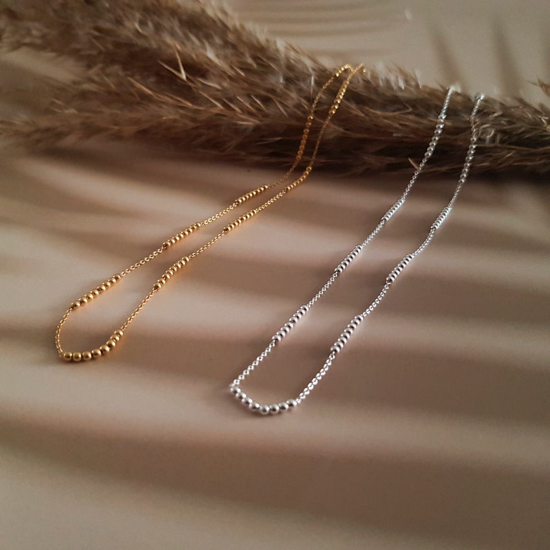Dainty Silver Necklace for Women, Gold Necklace with Beads, Beaded Chain Necklace, Delicate Beaded Jewelry, Layered Necklace, Gift for Her zdjęcie 2
